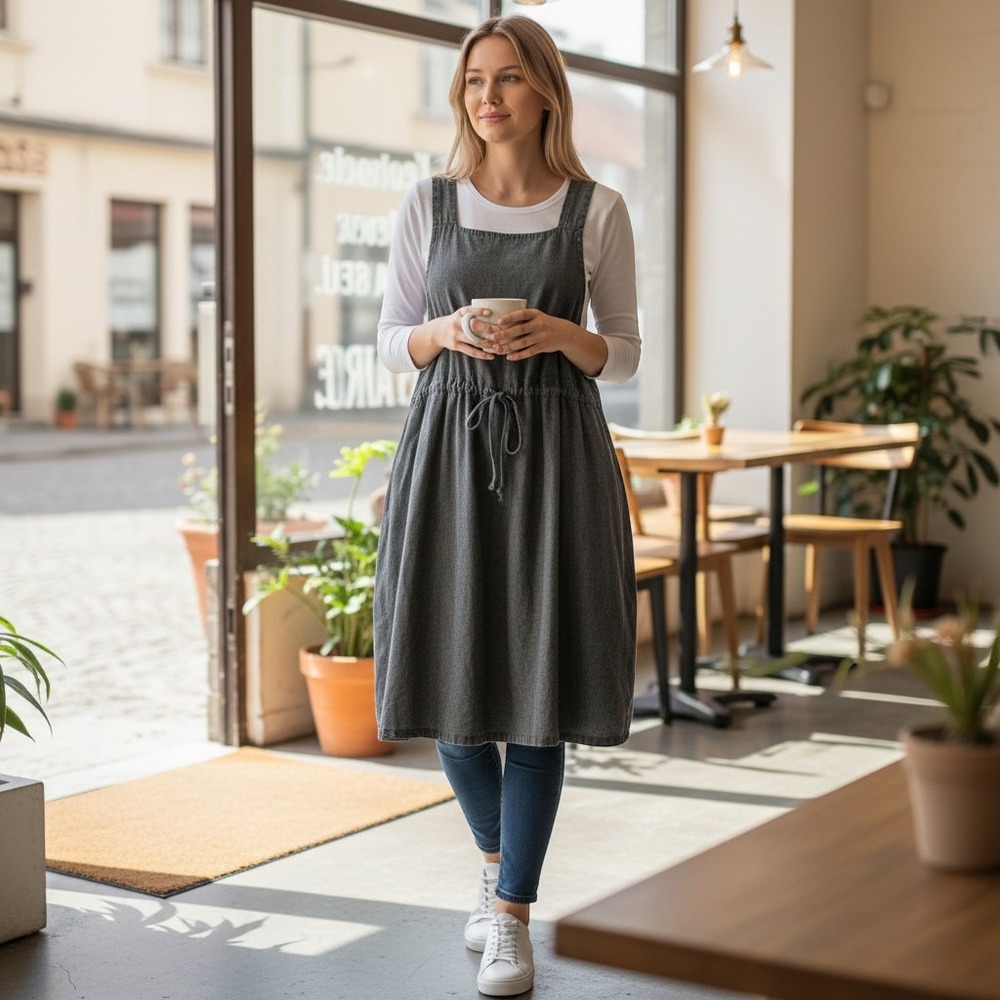 Bluefish Charcoal Gray Soy Hemp Linen Pinafore Midi Dress Pockets Size 2